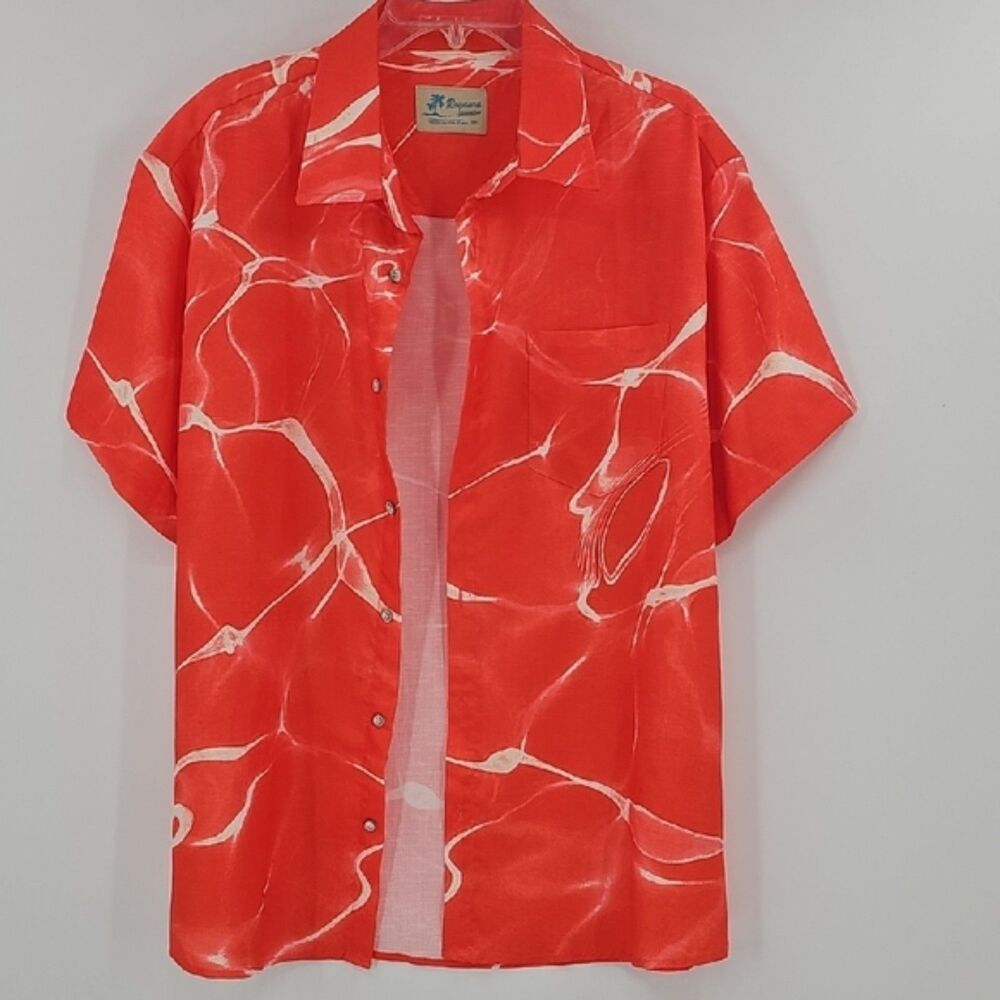 Mens Sz XXL Bright Orange Hawaiian Tropical Print Casual Button Up Shirt ROYAURA